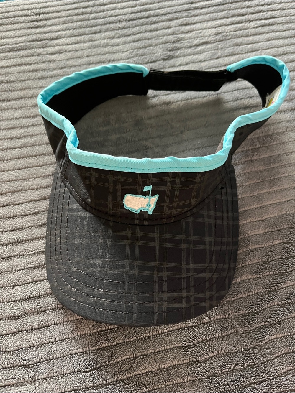 Masters Black Plaid Visor with Aqua Trim